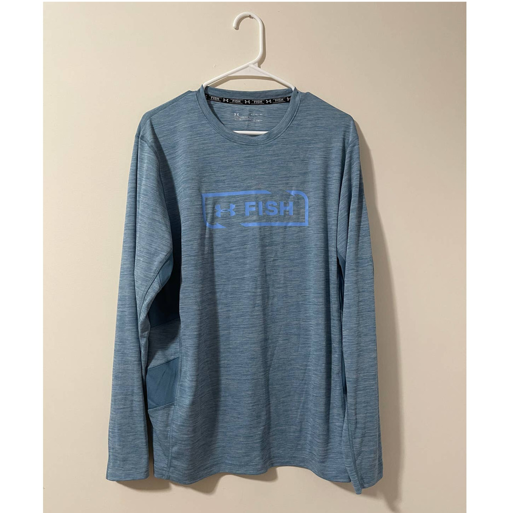 3 for $15 Under Armour FISH Shirt XL Mens Blue Long Sleeve Loose Heat Gear
